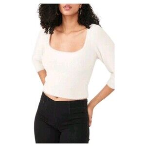 Free People Moonbeam Pullover Cropped Fuzzy Sweater Ivory Womens Size Small